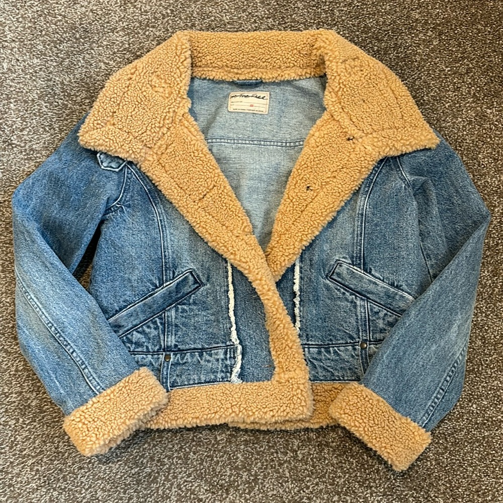 Free People Denim Jacket with Tan Sherpa Lining